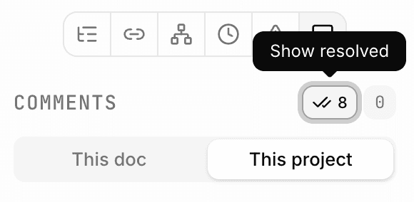 Show resolved comments control in the Comments tab