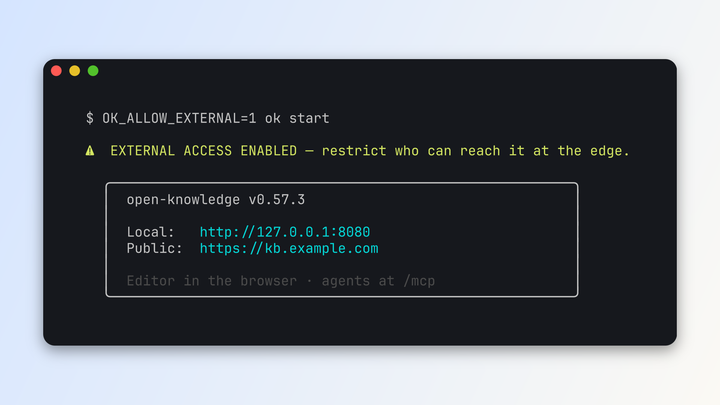 A browser on one machine editing a knowledge base served from another